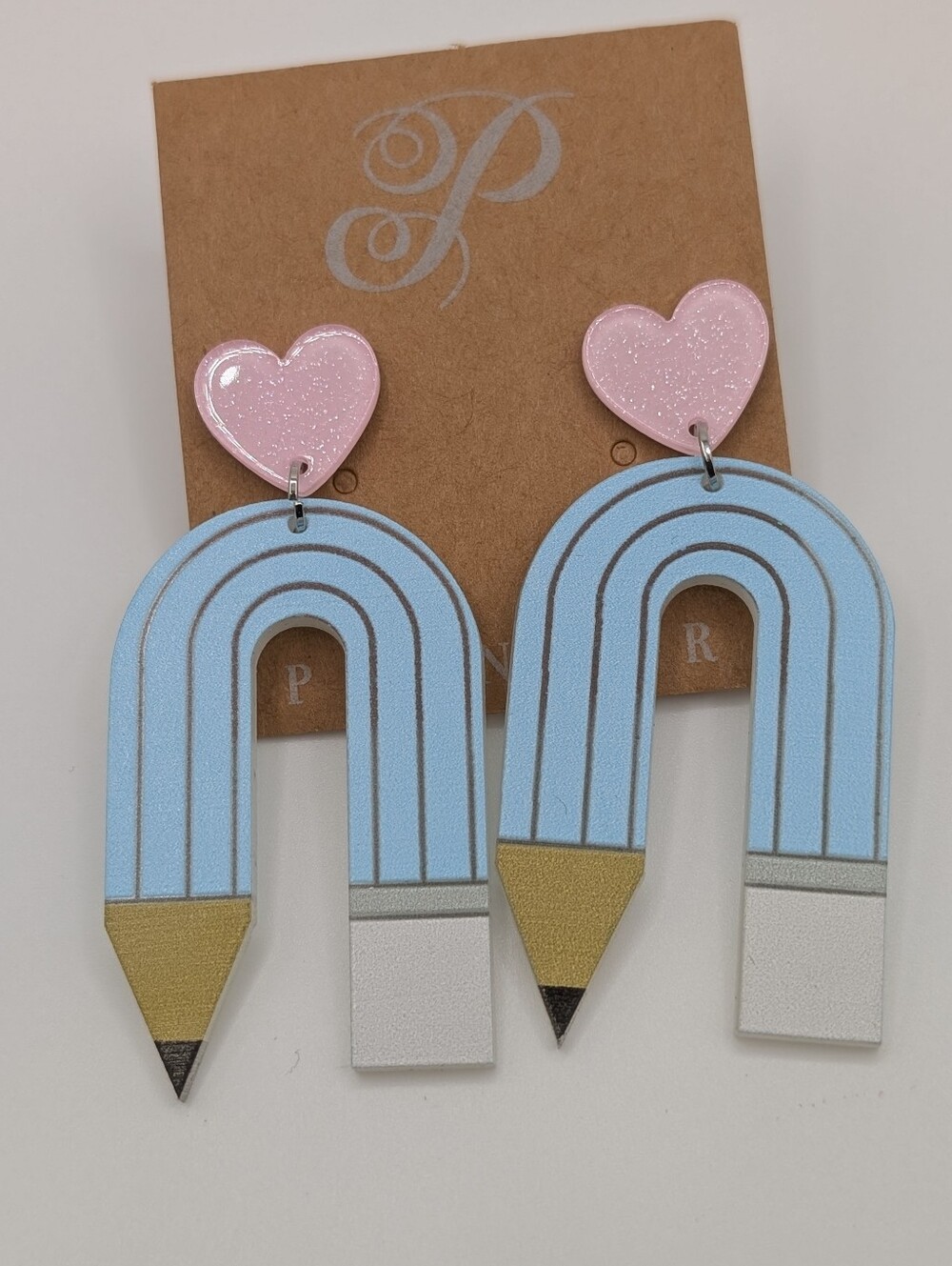 Plunder Teacher Blue & Pink Pencil School Drop Earrings New In Box